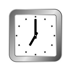 Minimalist Square Clock Illustration, Digital Art of a Timepiece Showing 7 O'Clock, Simple Silver Frame Clock Icon