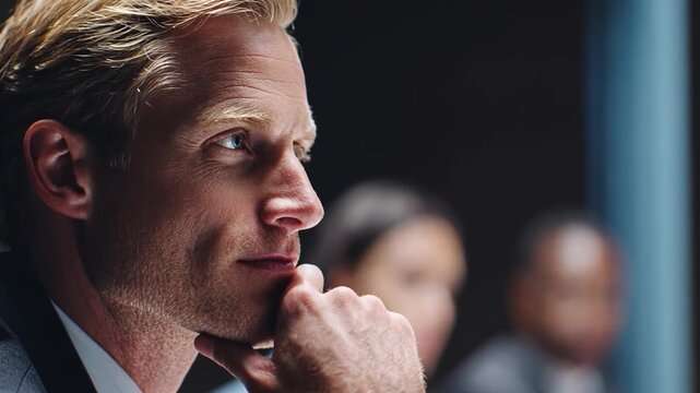 Leader's resolve to innovate, expressed during a high-stakes C-Suite collaboration meeting.