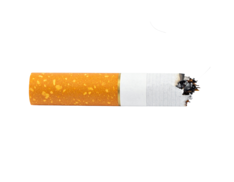 Macro of put out cigarette isolated on transparent or white backgrounds