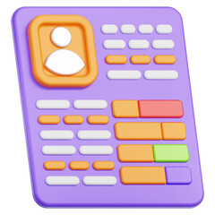 Purple Digital Curriculum Vitae Template with Orange User Icon and Colorful Data Fields on Transparent Background