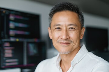 Confident Asian Full-Stack Developer in Office
