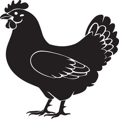 Black silhouette of a chicken or hen standing on a white background