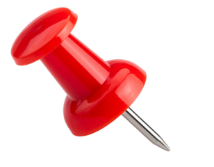 A red push pin isolated on transparent or white backgrounds