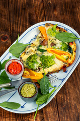 Vegetable egg omelette on a plate.