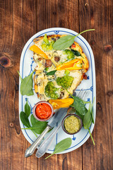 Vegetable egg omelette on a plate.
