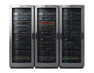 Servers in the rack isolated on transparent or white backgrounds