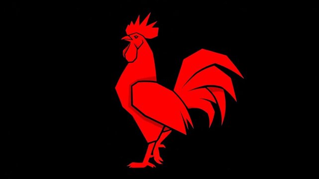 Red rooster illustration on black background for various design projects