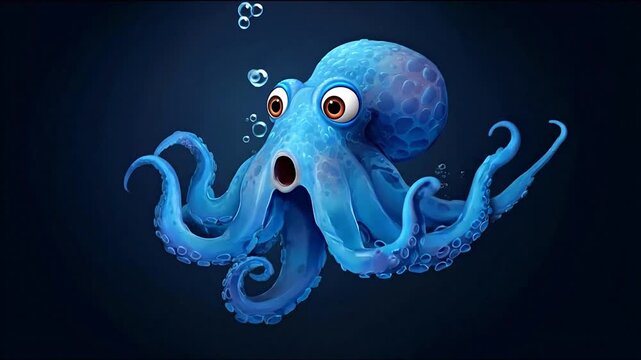 Cartoon octopus illustration with blue colors and underwater theme
