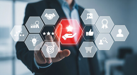 Empower your business with customer success icons symbolizing feedback, growth, and satisfaction, driving engagement and achieving goals.