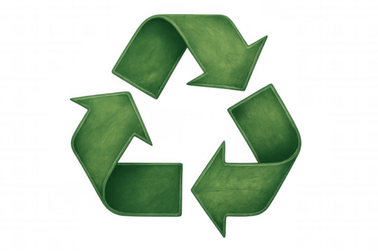 Green textured recycle symbol illustrating environmental conservation, waste reduction, a planet-friendly lifestyle, and a circular economy
