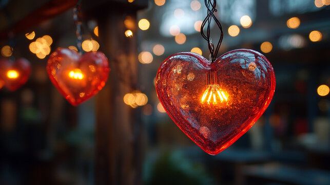 Beautiful heart-shaped lights create a warm bokeh effect Generative AI