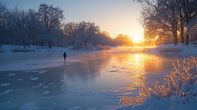 Winter twilight brings peace to a frozen landscape Generative AI