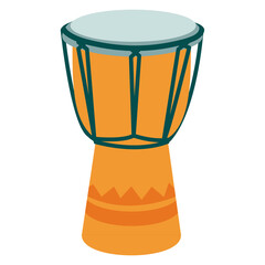 African Djembe Drum With Orange Body Teal Head And Geometric Pattern On A White Background