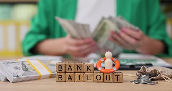 Examining the concept of bank bailout in a financial setting with currency and visuals