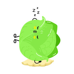 Cabbage character sleeping on pillow resting tired