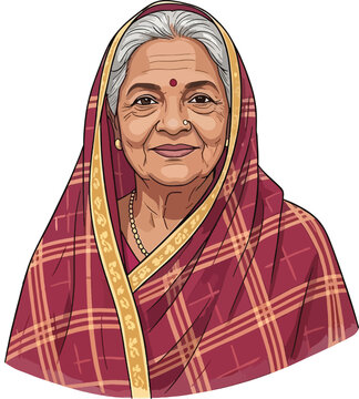 Indian old mother in traditional look vector illustration
