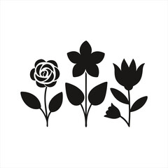 Elegant vector illustrations of three stylized silhouetted flowers for design projects