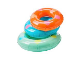 Colorful polka dot inflatable rings stacked pool summer, Isolated On Transparent Background