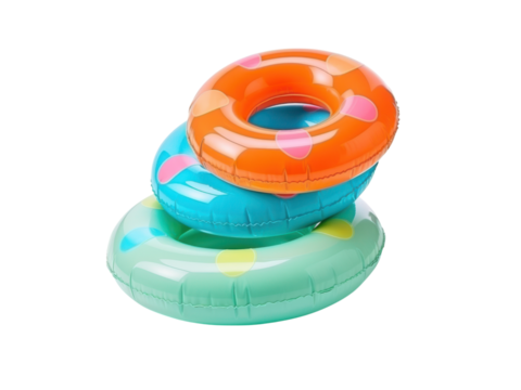 Colorful polka dot inflatable rings stacked pool summer, Isolated On Transparent Background
