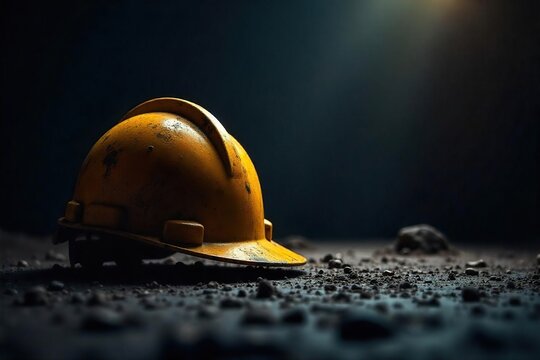 Lone Miners Helmet Dramatic Spotlight on Grit and Isolation in the Mining Pit