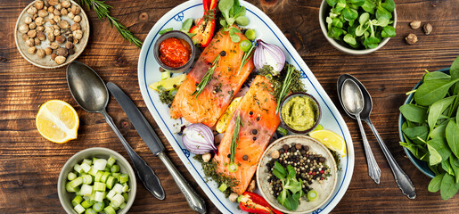 raw salmon with ingredients.