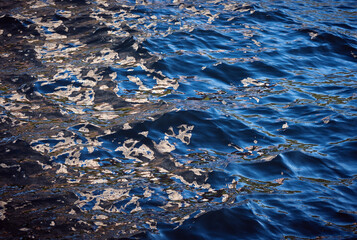 Glittering sea surface with reflections and waves.