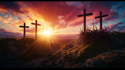Dramatic Sunset – Calvary Crosses and Hopeful Sky
