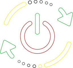  Power button symbol with arrows and dots in colorful outline