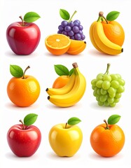 Vibrant Assortment of Fresh Fruits Including Apples Oranges Bananas and Grapes.