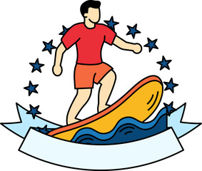 logotype of A man is surfing on a surfboard