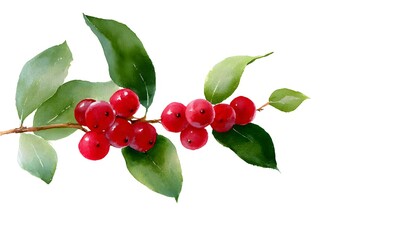 Obraz premium watercolor holly berries, clean lines, white background