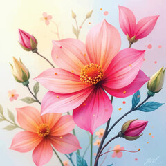 seamless pattern with pink lilies