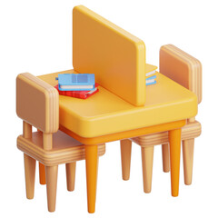 Cozy Orange Library Study Carrel With Books on Table and Two Chairs in Soft Natural Lighting