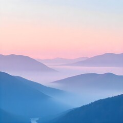 Obraz premium Serene Mountainscape at Dusk A Tranquil Vista of Misty Peaks and Gradient Sky Displaying Blues, Purples and Pinks