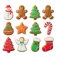 Collection of festive christmas gingerbread cookies isolated on transparent background