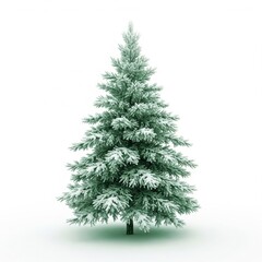 Fototapeta premium Isolated Snow Covered Christmas Tree Against a White Background in a Studio Shot