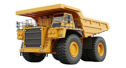 Illustration of yellow mining dump truck, a large heavyduty vehicle for transporting materials, isolated on transparent background on transparent background