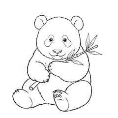Obraz premium Cute Panda with Bamboo Coloring Page