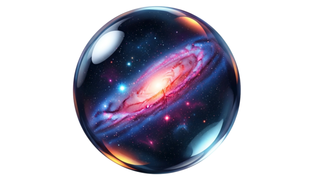 Galaxy Inside Bubble Cosmic Space Scene with Bright Colors and Depth Effect