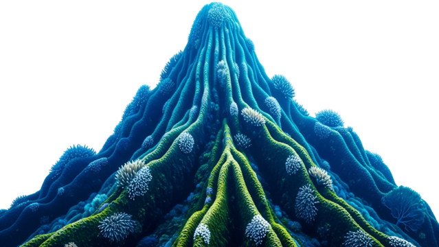 Vivid Blue and Green Coral Reef Mountain Underwater Scene