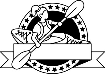 black and white logotype of A woman paddles a kayak