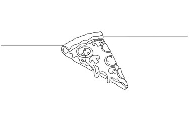 Continuous one line drawing of pizza slice. Symbol of Italian food and restaurant delivery concept in simple linear style, doodle vector illustration.