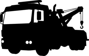 Tow Truck Silhouette Vector Illustration , Transparent Background
