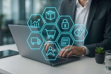 Ecommerce operations icons logistics and payments