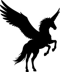 Pegasus Silhouette Vector Illustration , Transparent Background