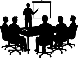Business Meeting Silhouette Vector Illustration , People Business Silhouette , Transparent Background