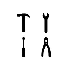 Icon set of essential tools hammer wrench screwdriver pliers vector graphics