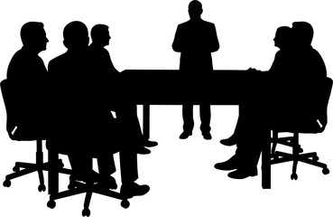 Business Meeting Silhouette Vector Illustration , People Business Silhouette , Transparent Background