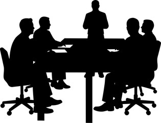Business Meeting Silhouette Vector Illustration , People Business Silhouette , Transparent Background