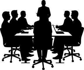 Business Meeting Silhouette Vector Illustration , People Business Silhouette , Transparent Background
